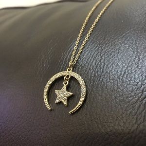 Rhinestone star and crescent moon Pendent Necklace